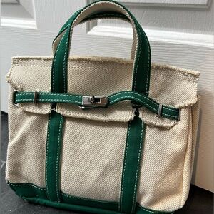 New Release Boatkin Inspired Small Canvas Tote Bag with Green Trim